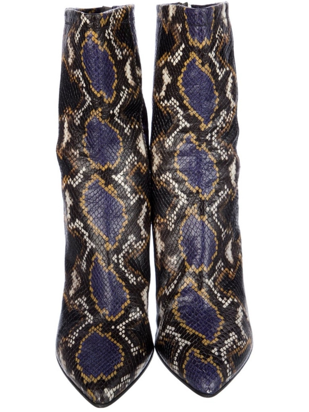 Python-Print Pointed Ankle Boots in Black and Purple